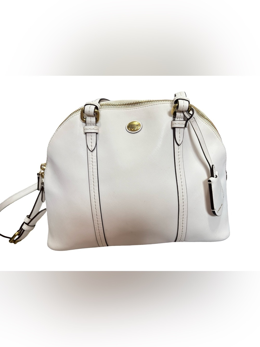 Coach Peyton Cora F25671 White Saffiano Leather Domed Satchel Crossbody
